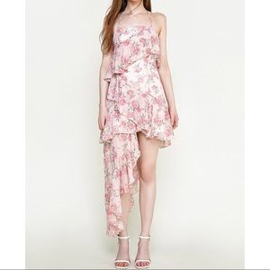 NWT Floral Asymmetric Frill Trim Mini Dress